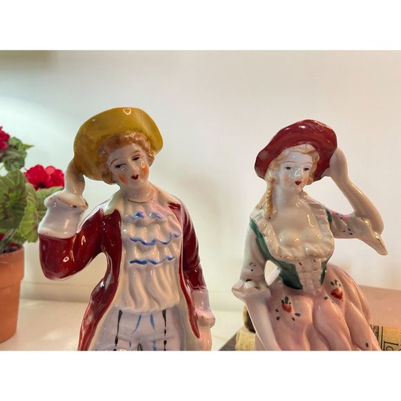 Vintage Made in Japan Porcelain Victorian Man & Woman Figurines 10" Hand Painted - Picture 7 of 16